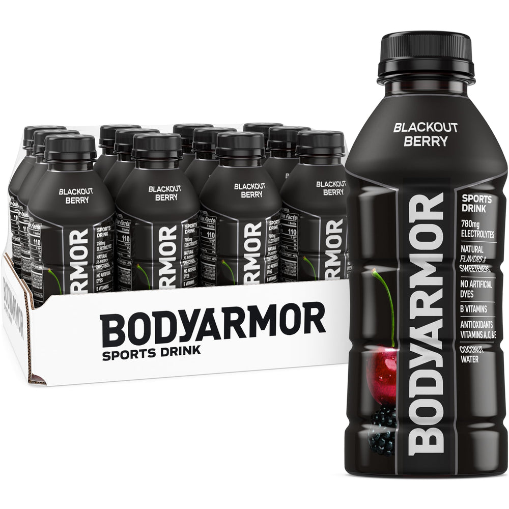 BODYARMOR Blackout Berry bottle ready for athletic hydration during workouts