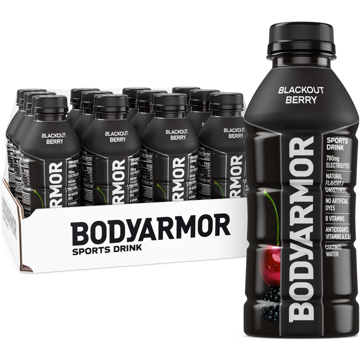 BODYARMOR Blackout Berry bottle ready for athletic hydration during workouts