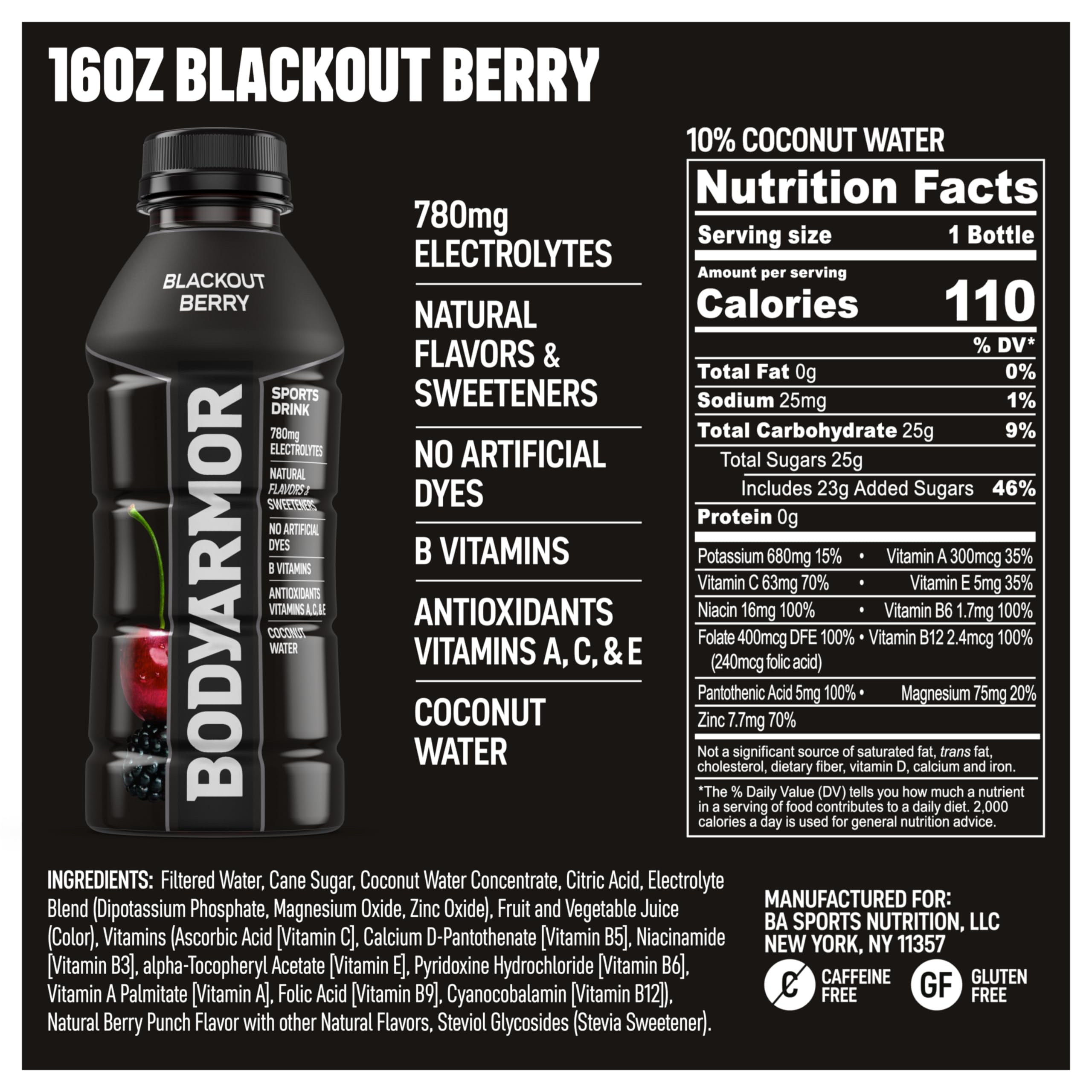 Pouring BODYARMOR Blackout Berry into a glass for refreshing hydration