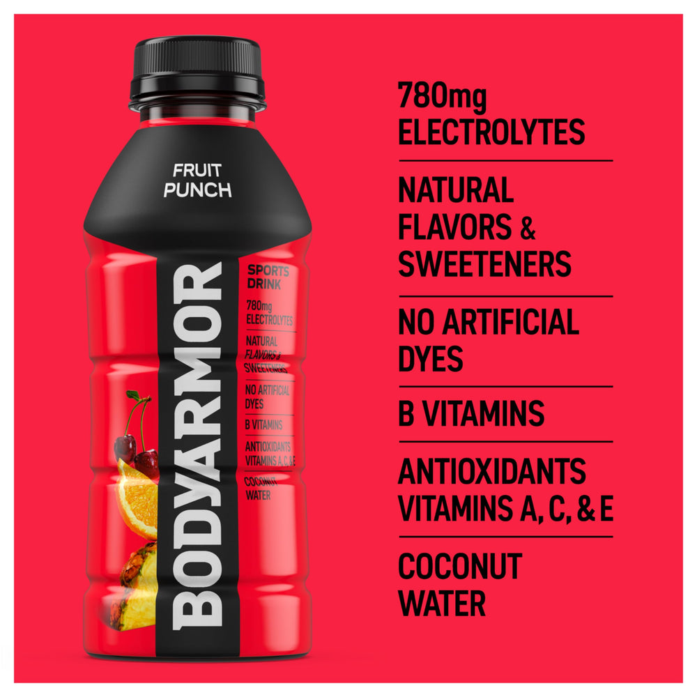 BODYARMOR bottle label hero communicates clean design and natural ingredients.
