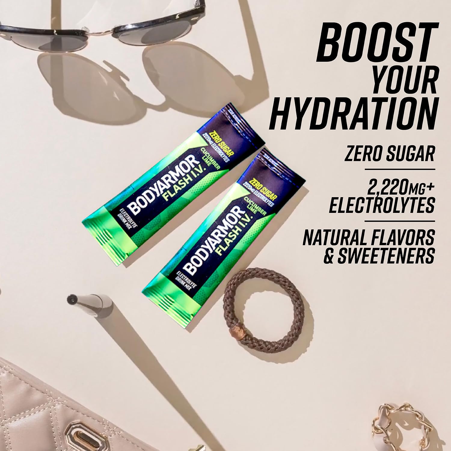 BodyArmor Flash IV cucumber lime bottle-dispense setup enables easy sipping