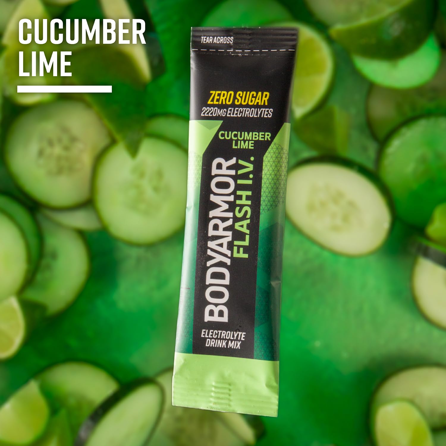 BodyArmor Flash IV cucumber lime dissolving powder in water drink