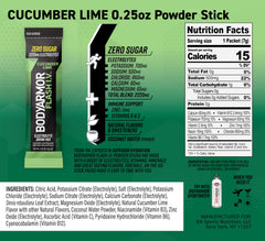 BodyArmor Flash IV cucumber lime front label shows ingredients and zero sugar