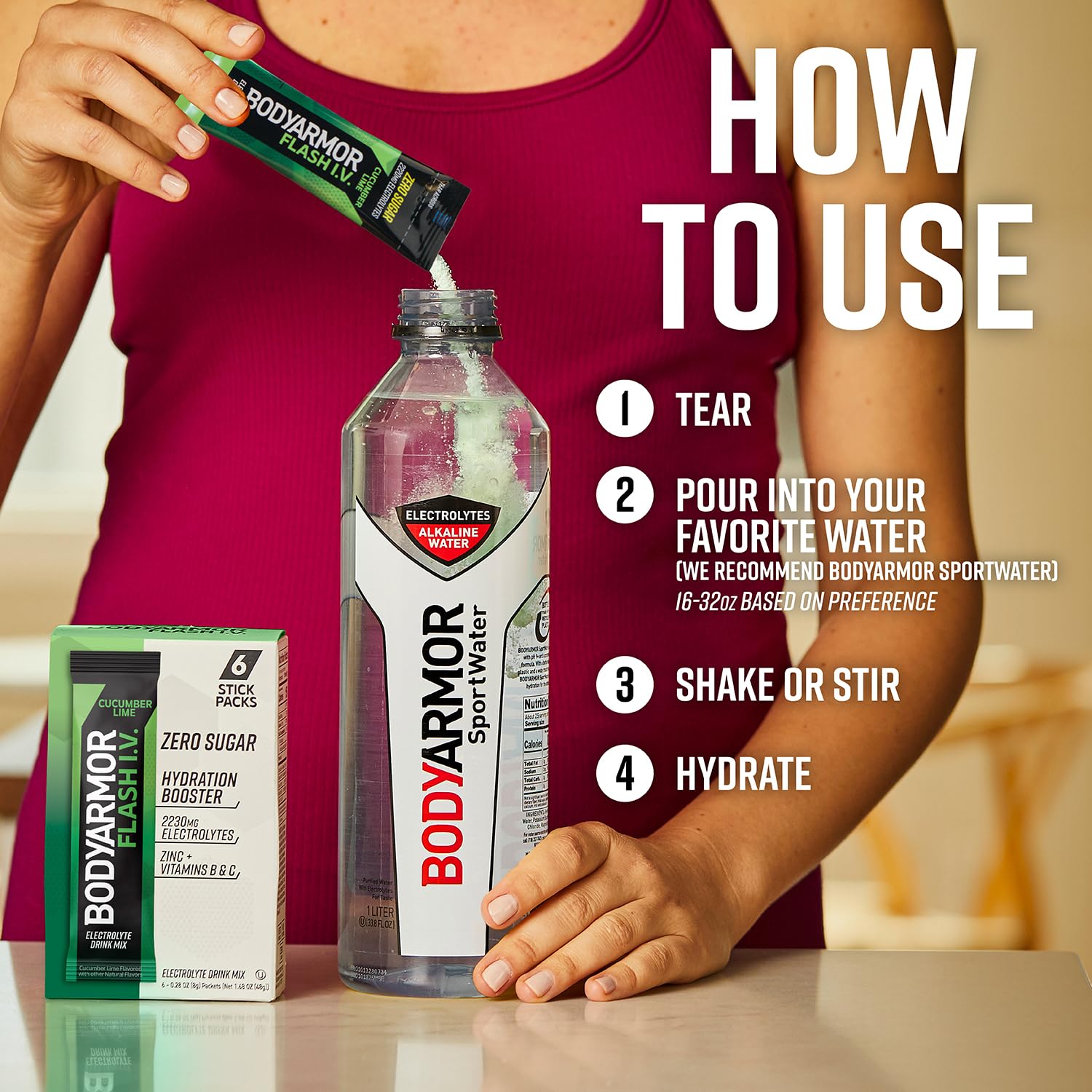 BodyArmor Flash IV cucumber lime nutrient pack close-up highlights electrolytes