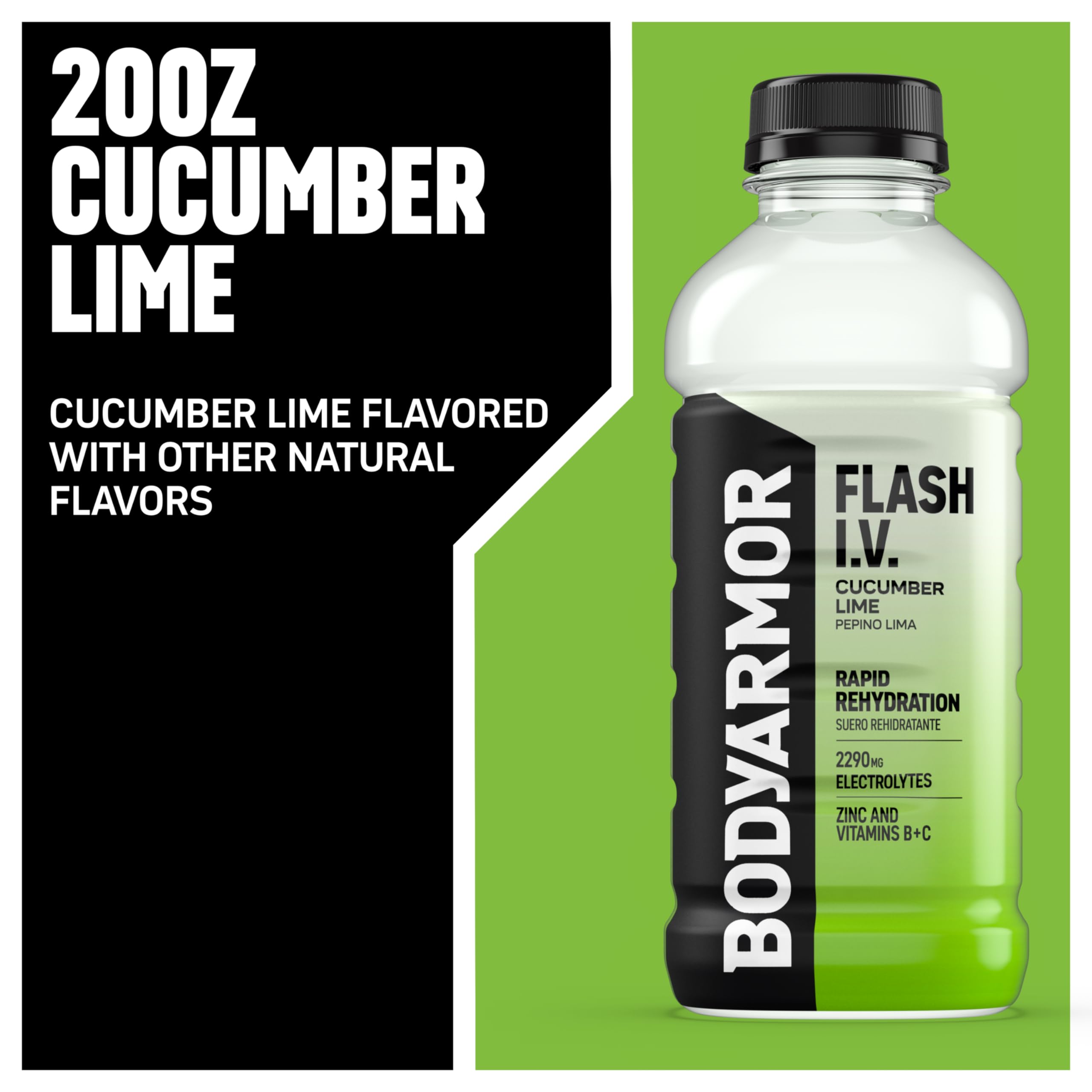 BODYARMOR Flash I.V. cucumber lime pouring to illustrate quick rehydration