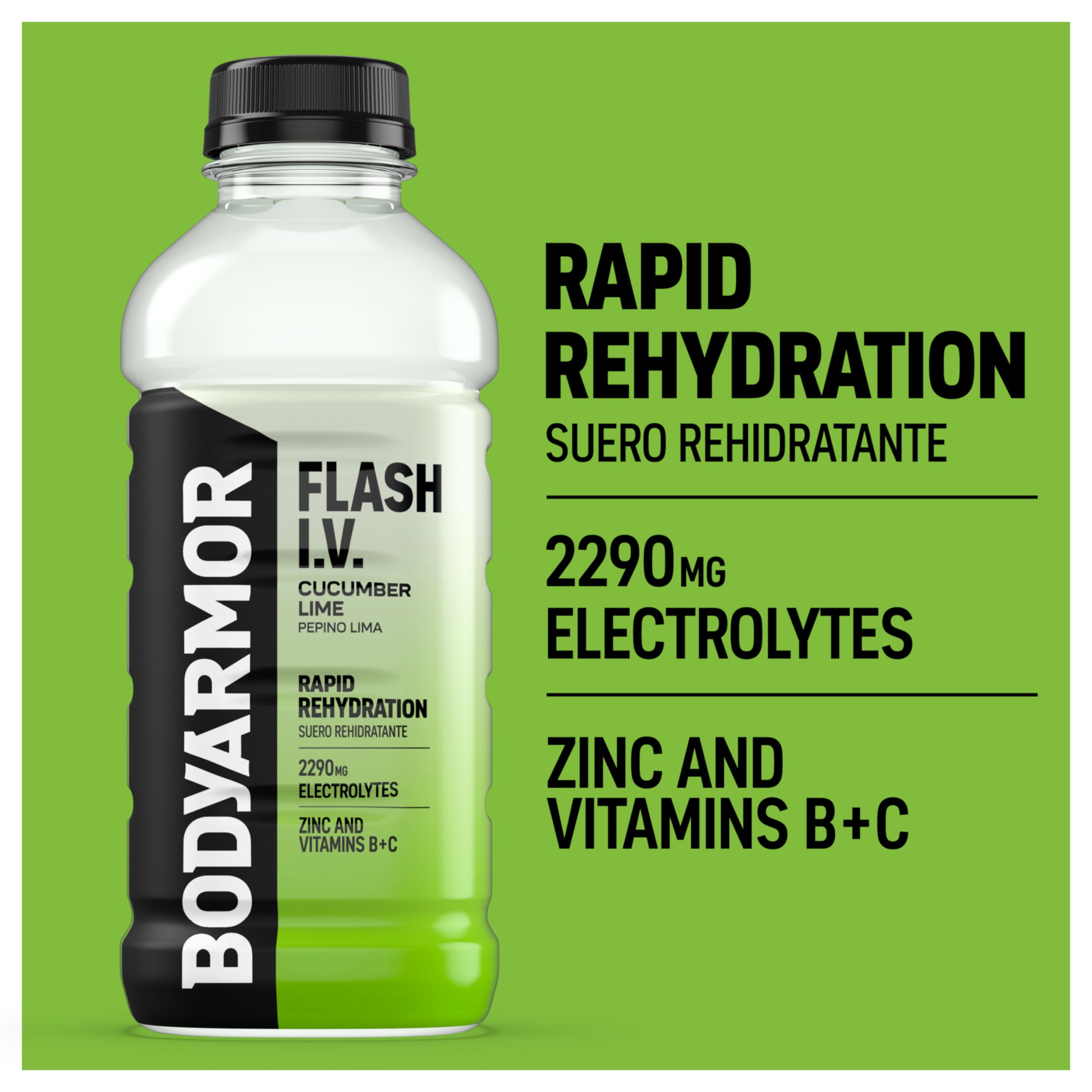 BODYARMOR Flash I.V. cucumber lime splash emphasizes refreshing electrolyte intake