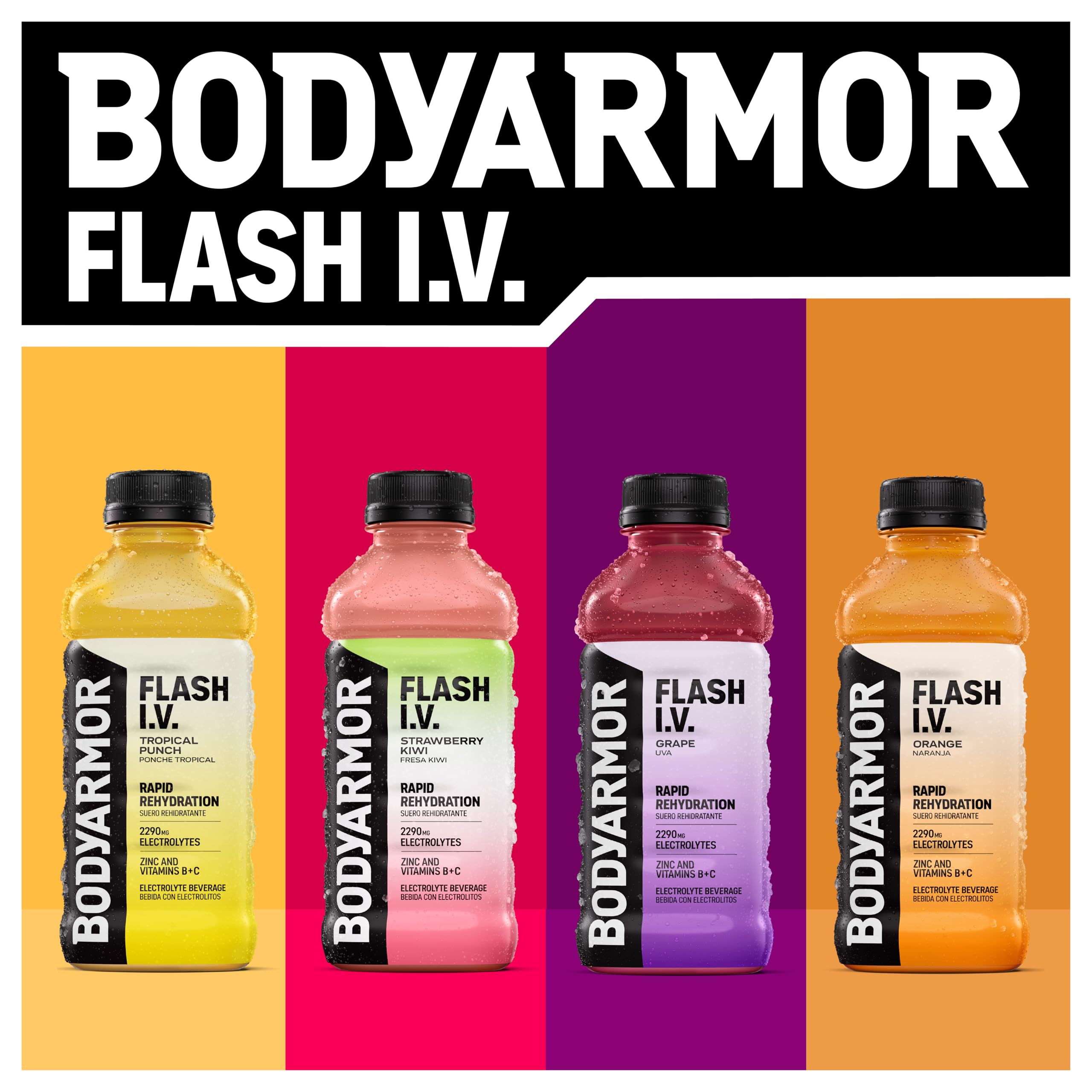BODYARMOR Flash I.V. Grape ingredient panel highlights coconut water and electrolytes.