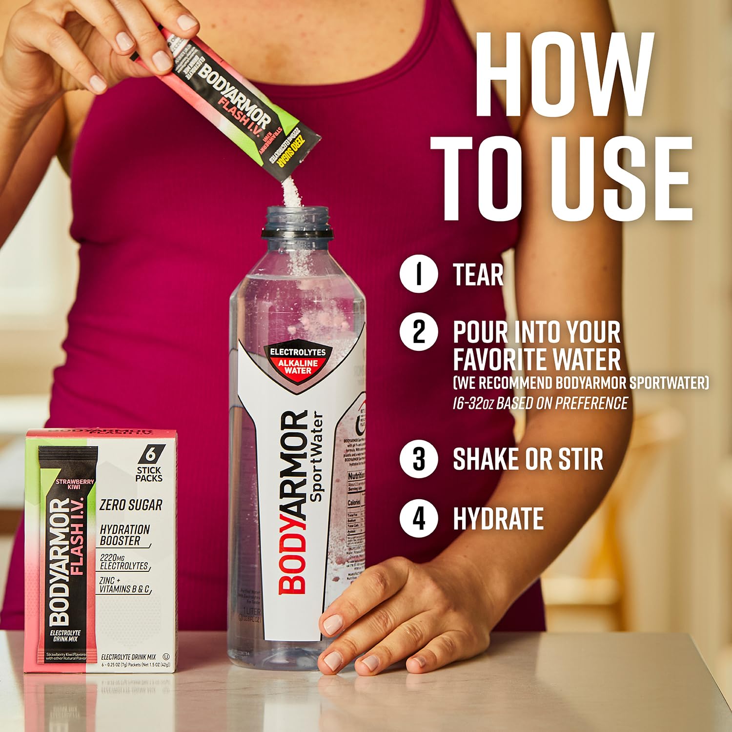 BODYARMOR Flash IV features real coconut water powder for natural flavor and electrolytes.