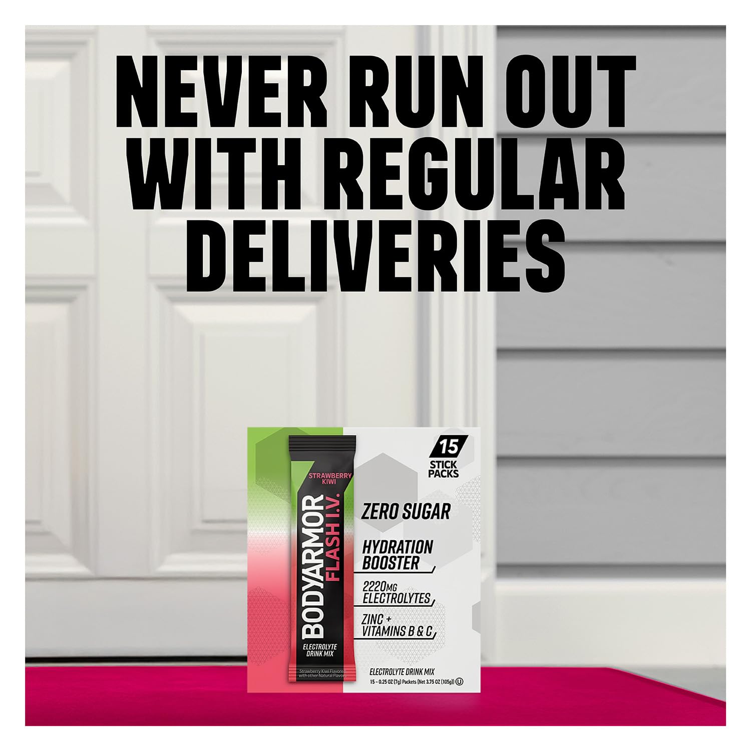 BODYARMOR Flash I.V. Lemon Lime nutrition panel highlights electrolytes and vitamins.