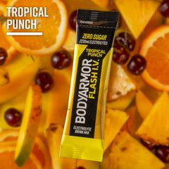BODYARMOR Flash IV coconut water powder shown with glass of refreshed water.