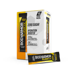 BODYARMOR Flash I.V. Tropical Punch closeup for on-the-go hydration during workouts.