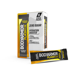 BODYARMOR Flash IV tropical punch packets front view for on-the-go hydration during workouts.
