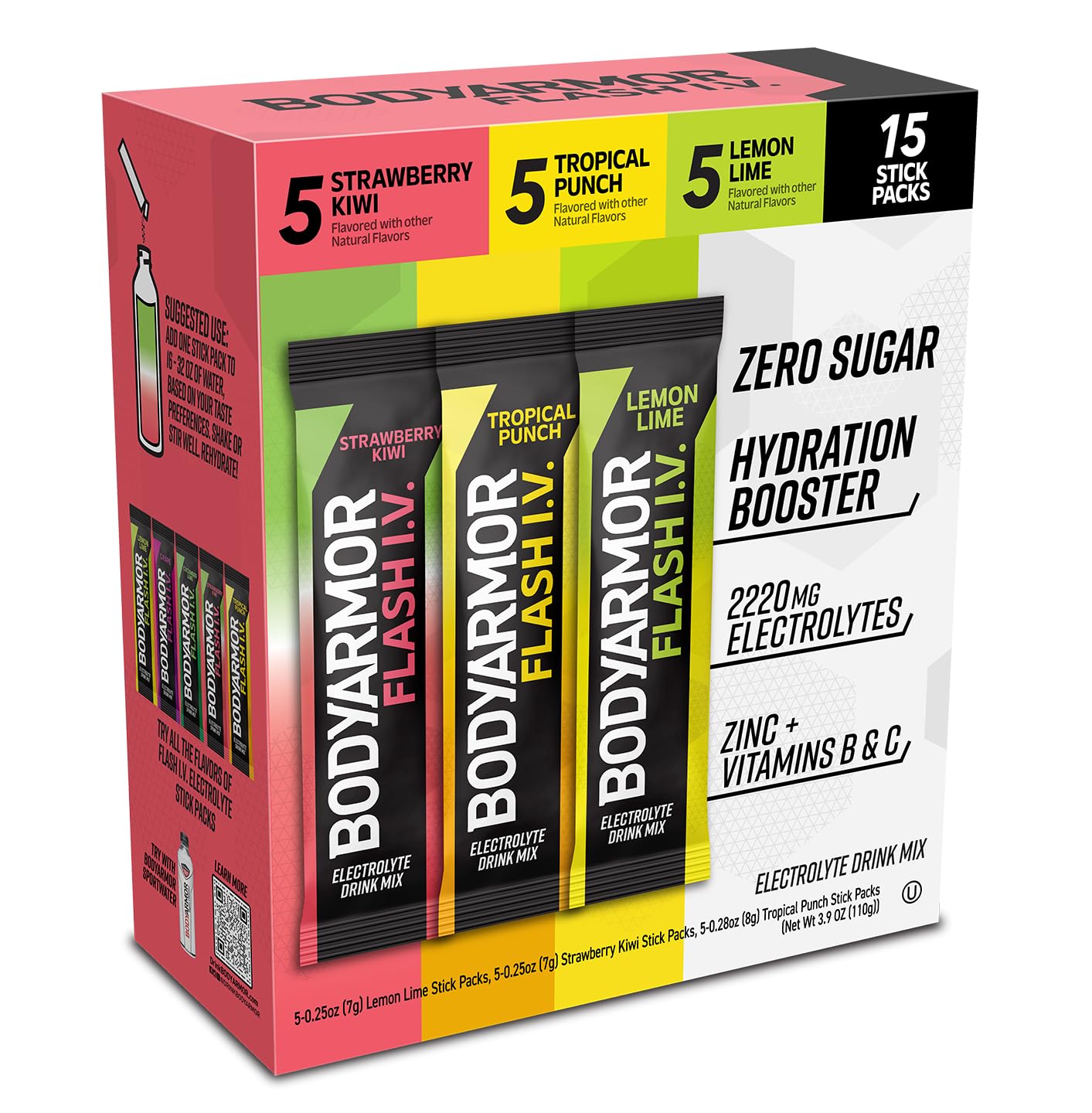 BODYARMOR Flash IV strawberry kiwi stick for easy on-the-go hydration and flavor.