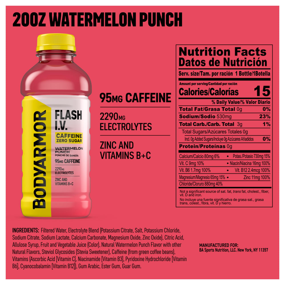 BODYARMOR Flash I.V. Watermelon Punch poured into glass for fast hydration