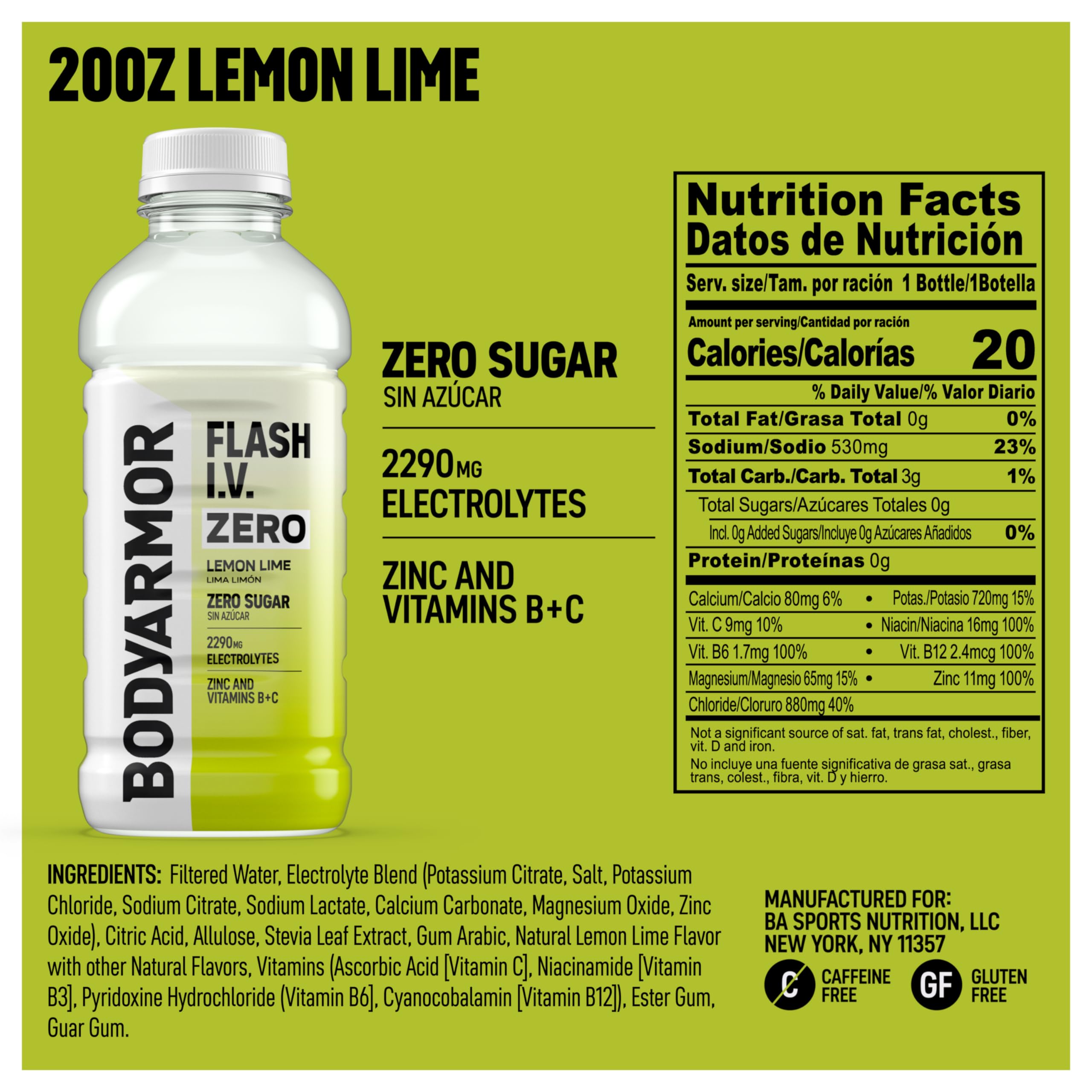 BODYARMOR Flash I.V. Lemon Lime bottle delivering refreshing hydration after workouts