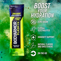 BODYARMOR Flash IV zero-sugar sticks lemon lime for easy workout hydration.