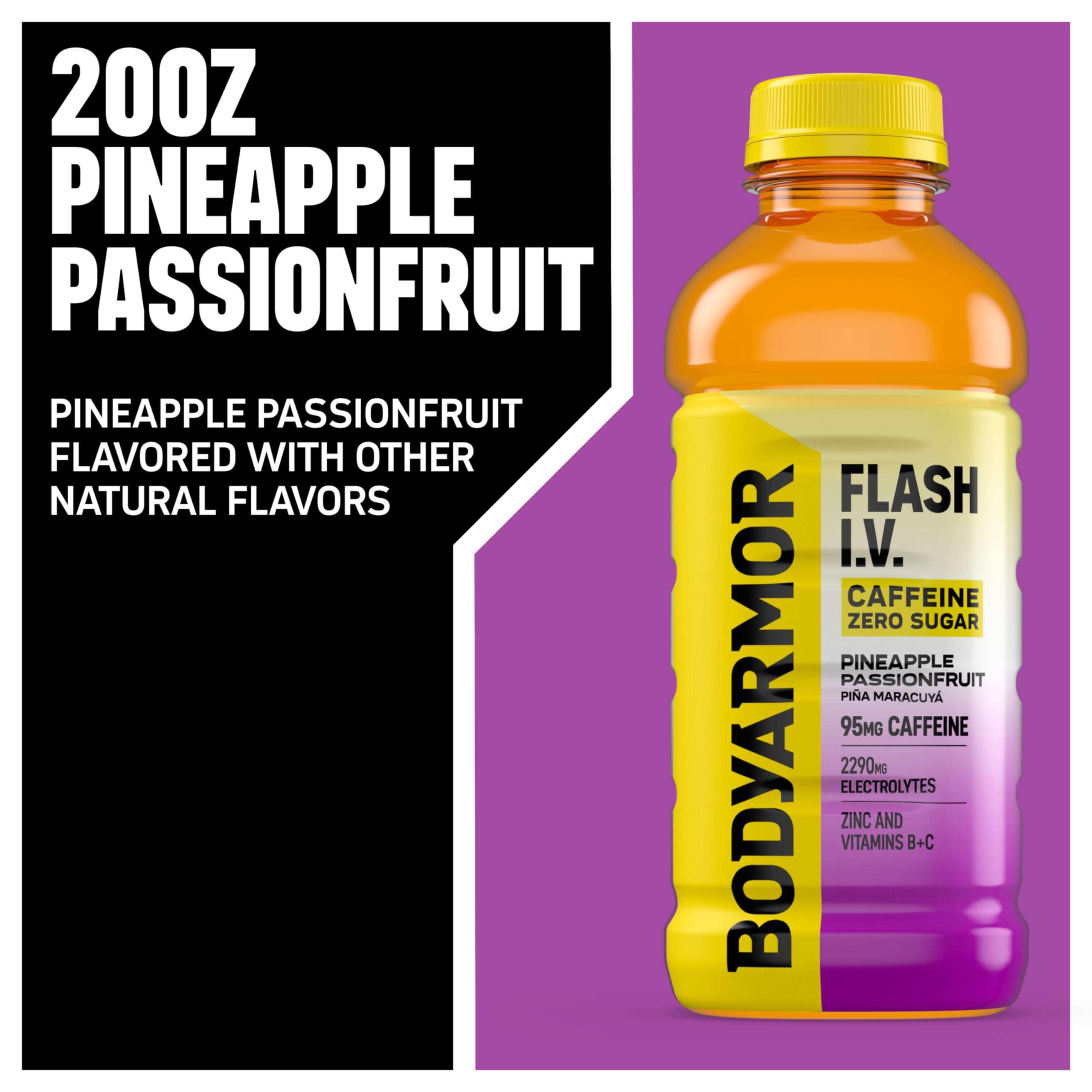 BODYARMOR Flash I.V. Zero Sugar natural flavor label emphasizes no artificial additives.