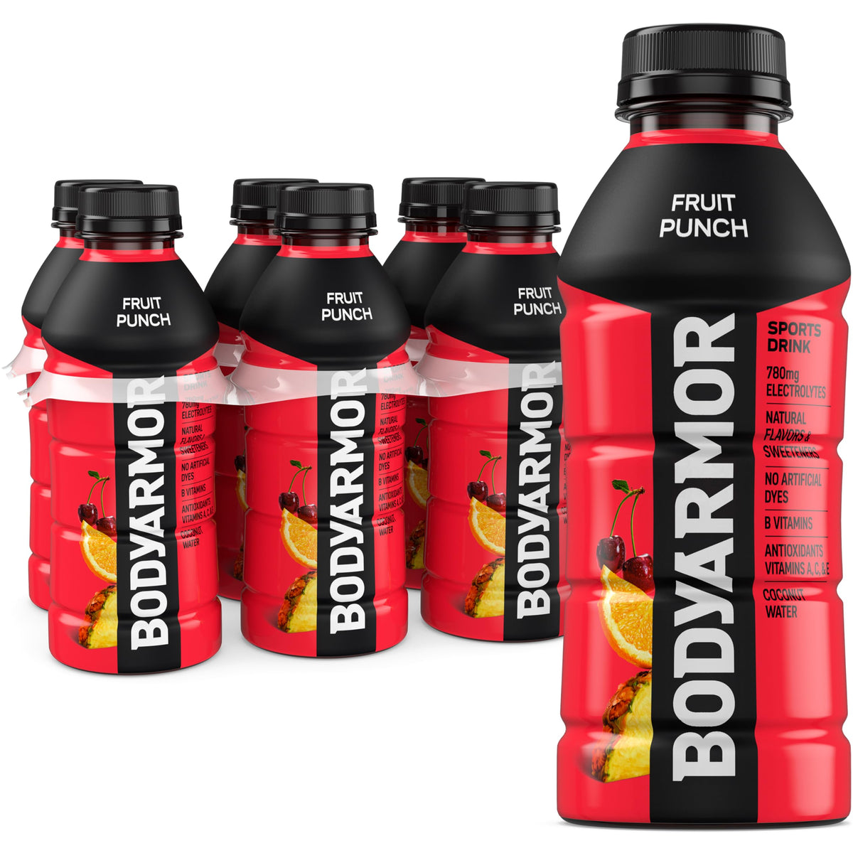 BODYARMOR Fruit Punch 16 oz bottle for on-the-go hydration with electrolytes.