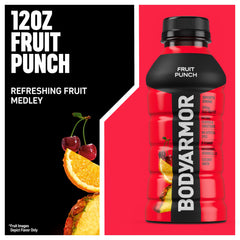 BODYARMOR Fruit Punch label close-up emphasizes absence of artificial colors