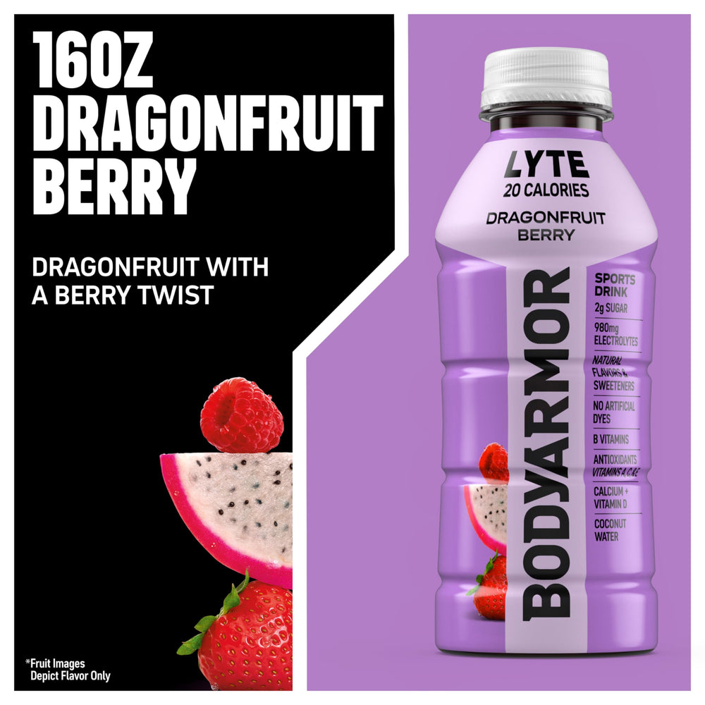 Antioxidants and vitamins included in BODYARMOR Lyte Dragonfruit Berry support daily wellness.