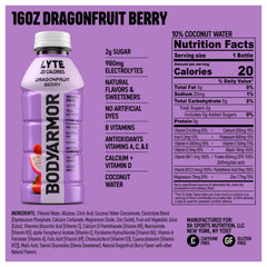 Pouring BODYARMOR Lyte Dragonfruit Berry shows clear, tropical hydration for active days.