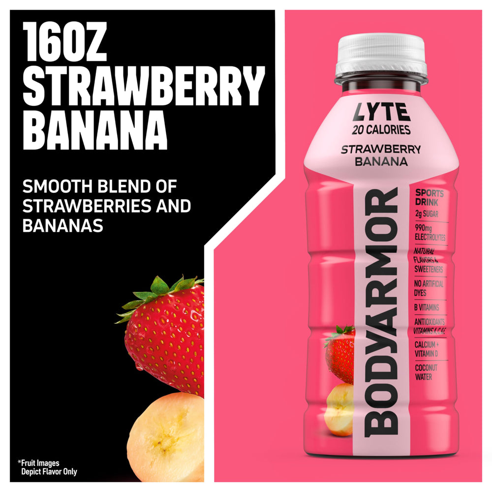 Close-up of BODYARMOR LYTE label emphasizing no artificial colors or sweeteners.