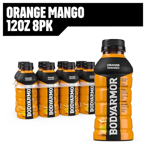 BODYARMOR Orange Mango packaging display for easy shopping.
