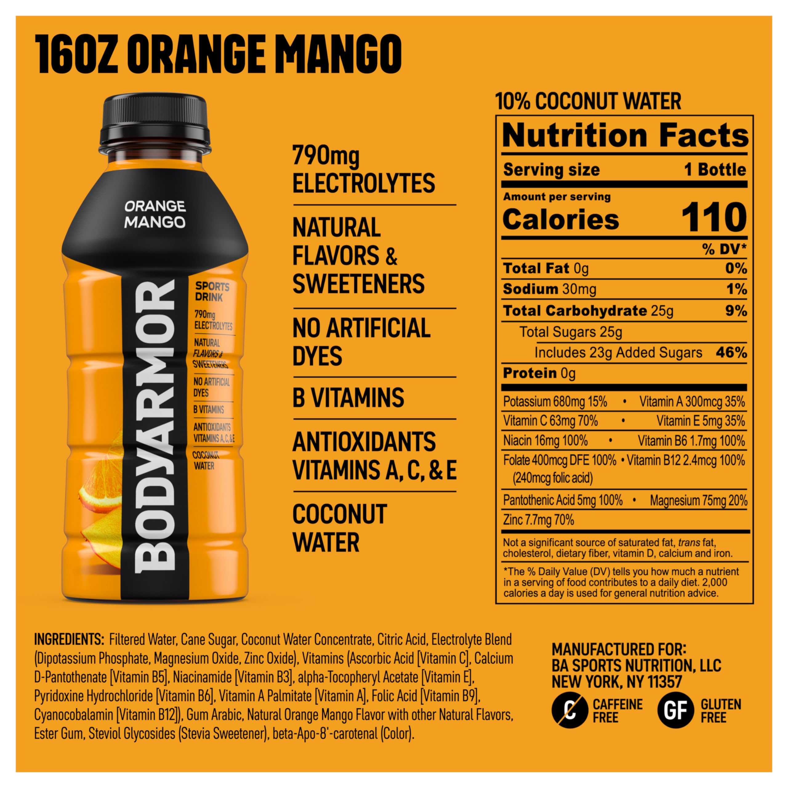BODYARMOR Orange Mango being poured to illustrate quick hydration during training.