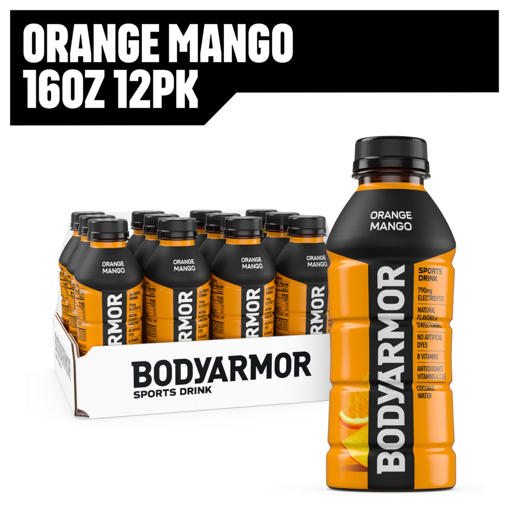 BODYARMOR Orange Mango poured into a cup, post-workout refreshment idea