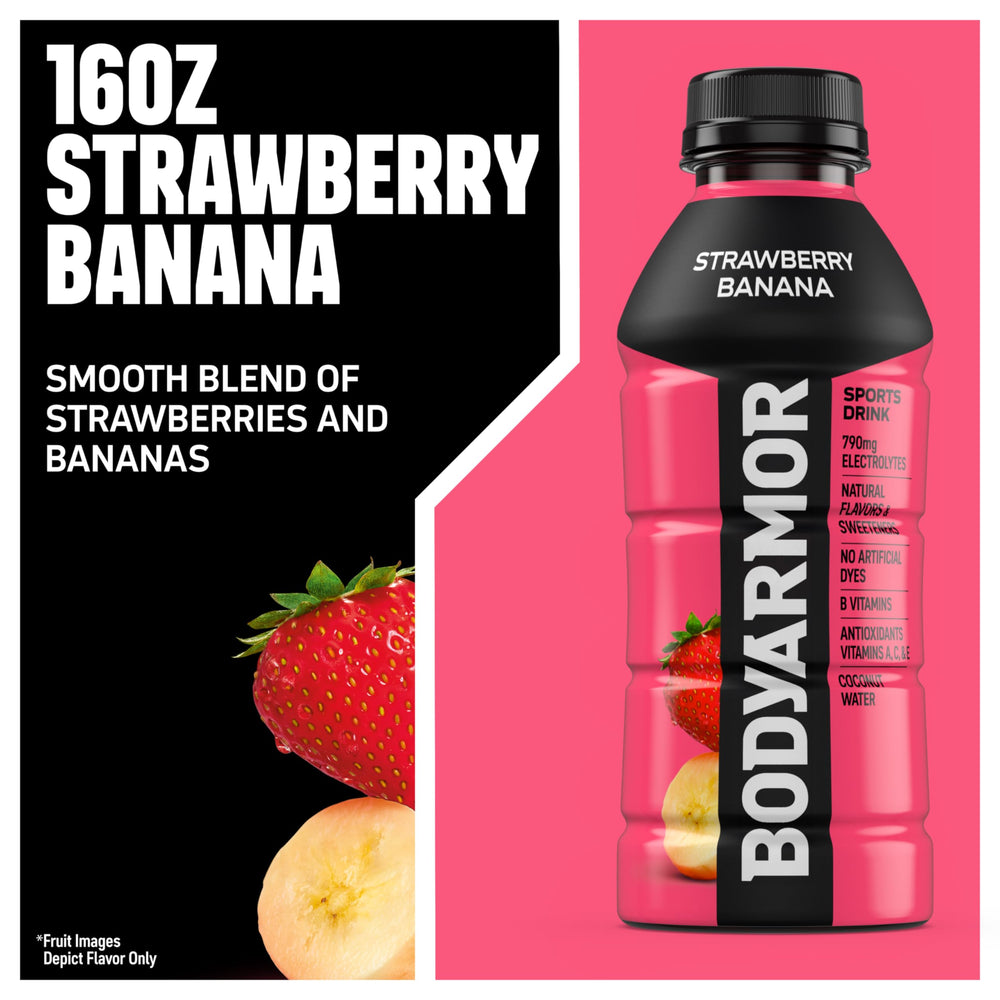 BODYARMOR 6-pack 16 oz bottles, convenient for gym trips and travel.