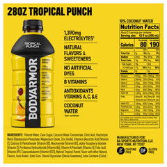 BODYARMOR Sports Drink label close up highlights electrolytes and antioxidants for sustained activity