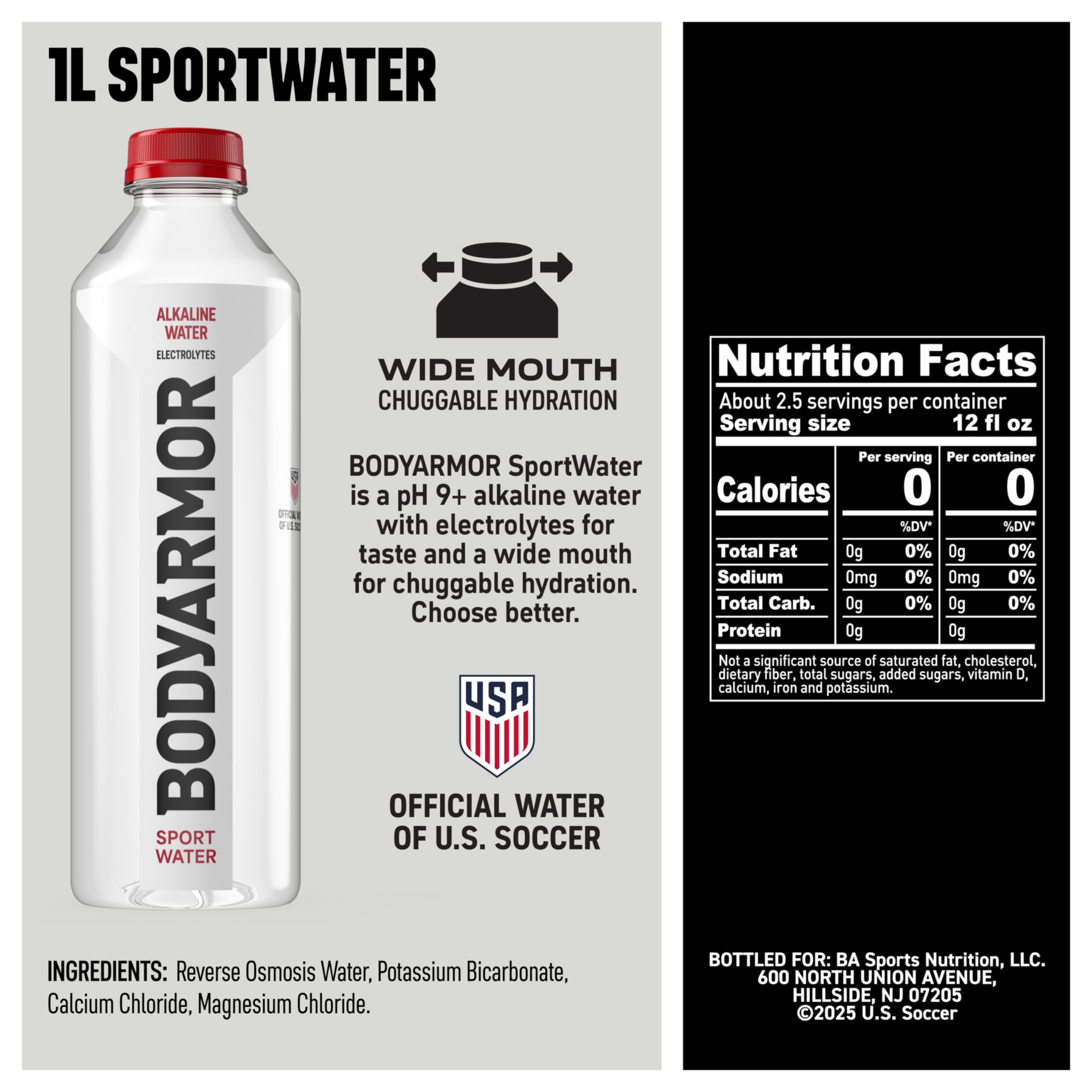 BODYARMOR SportWater wide-mouth bottle enables easy filling during training.