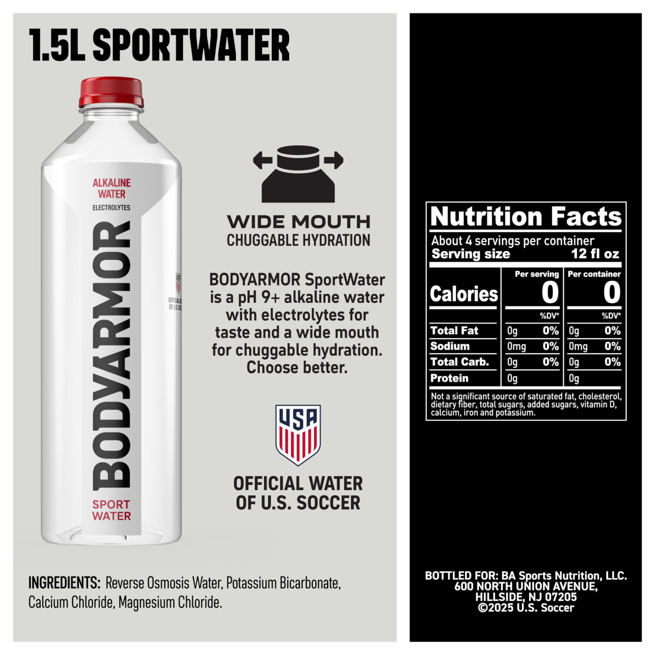 BODYARMOR SportWater with sport cap for quick sips during training.