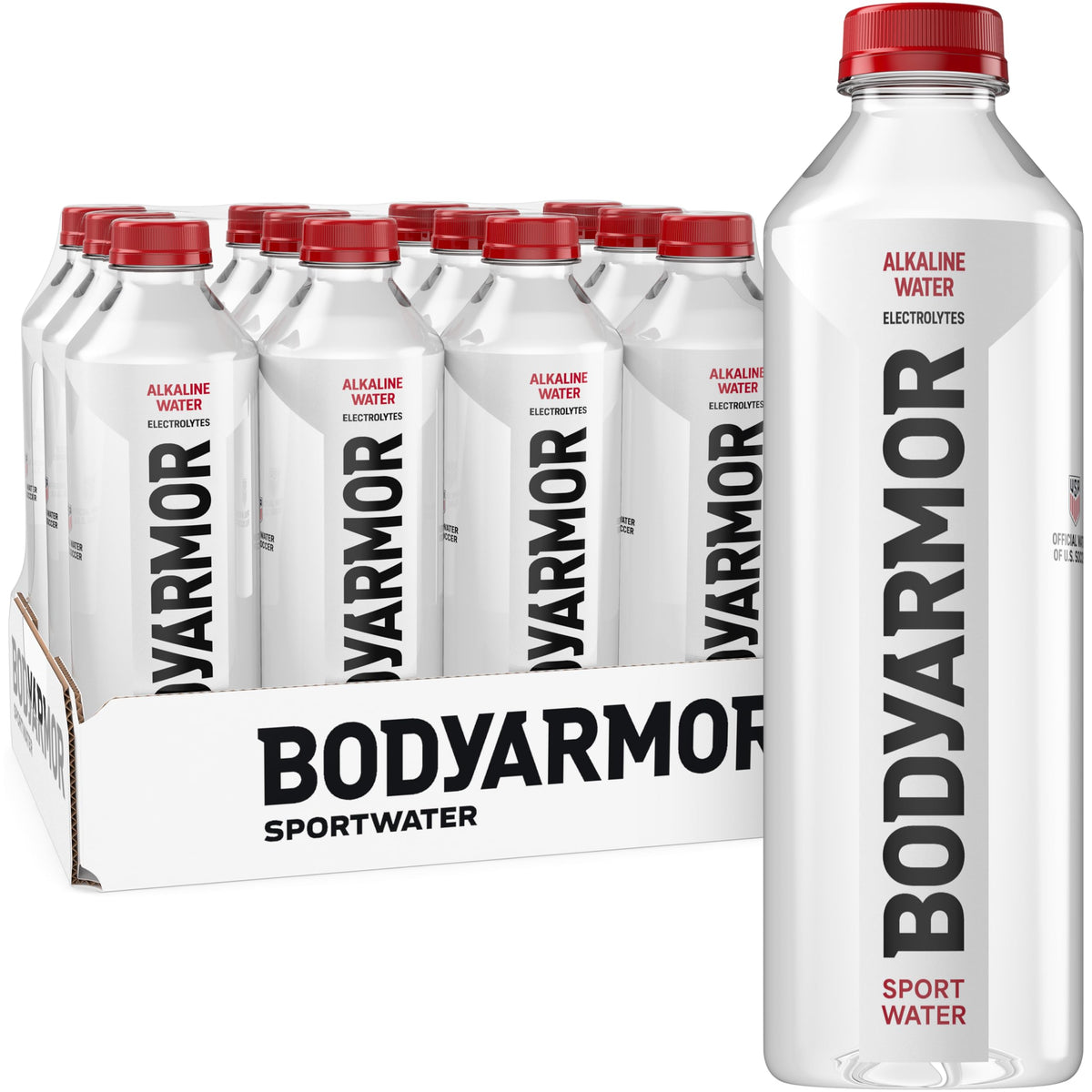 BODYARMOR SportWater wide-mouth bottle enables faster hydration during workouts and outdoor activities.