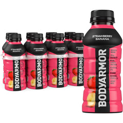 BODYARMOR Strawberry Banana bottle for refreshing electrolyte hydration during workouts.