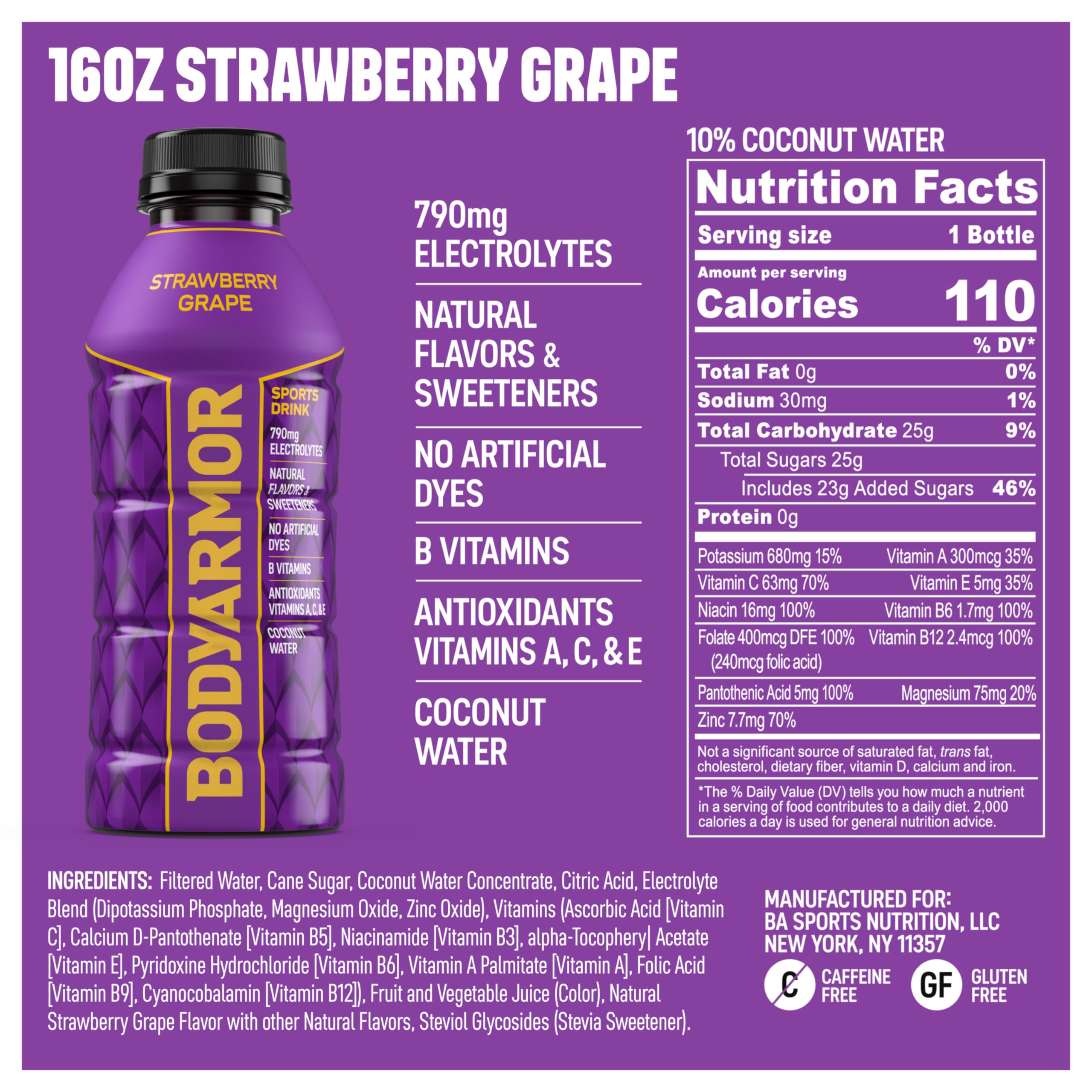BODYARMOR Strawberry Grape pour captured during a workout.