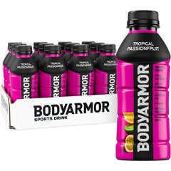 BODYARMOR Tropical Passionfruit bottle shows electrolytes for hydrated workouts