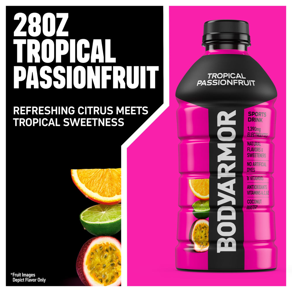 Close-up of BODYARMOR label highlighting natural ingredients