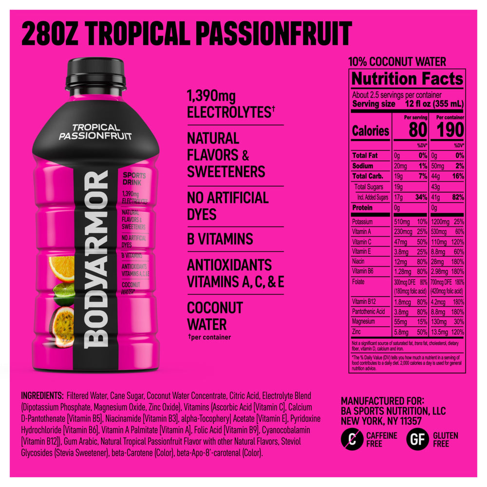 Pouring BODYARMOR Tropical Passionfruit to show quick hydration after training