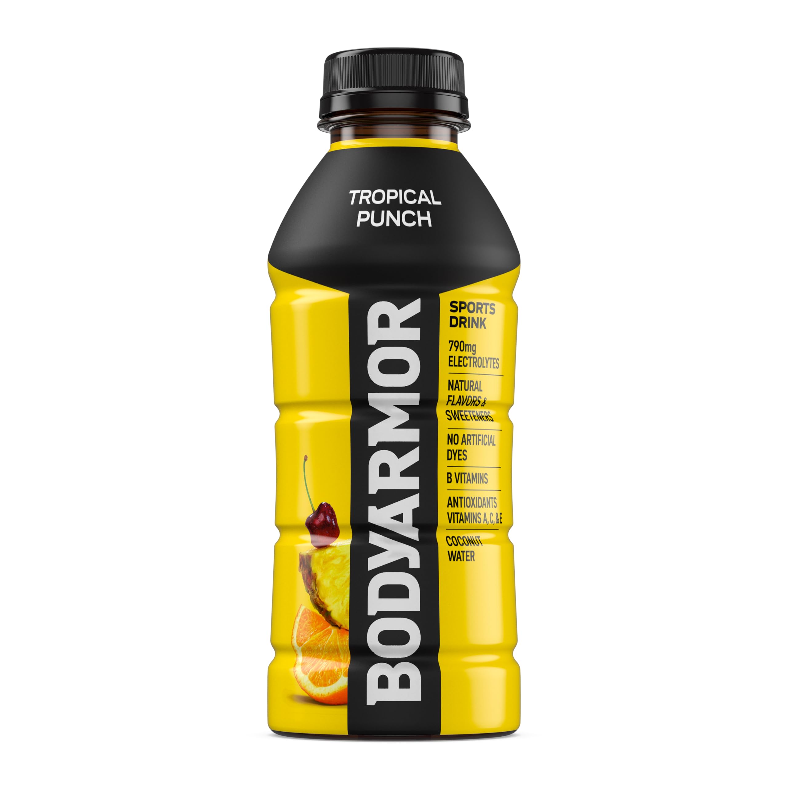 BODYARMOR Tropical Punch bottle with bright label close-up