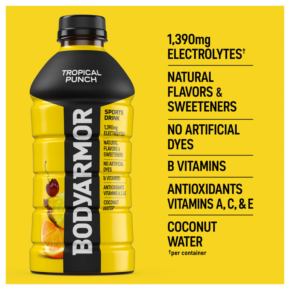 Athlete drinking BODYARMOR Tropical Punch during cooldown