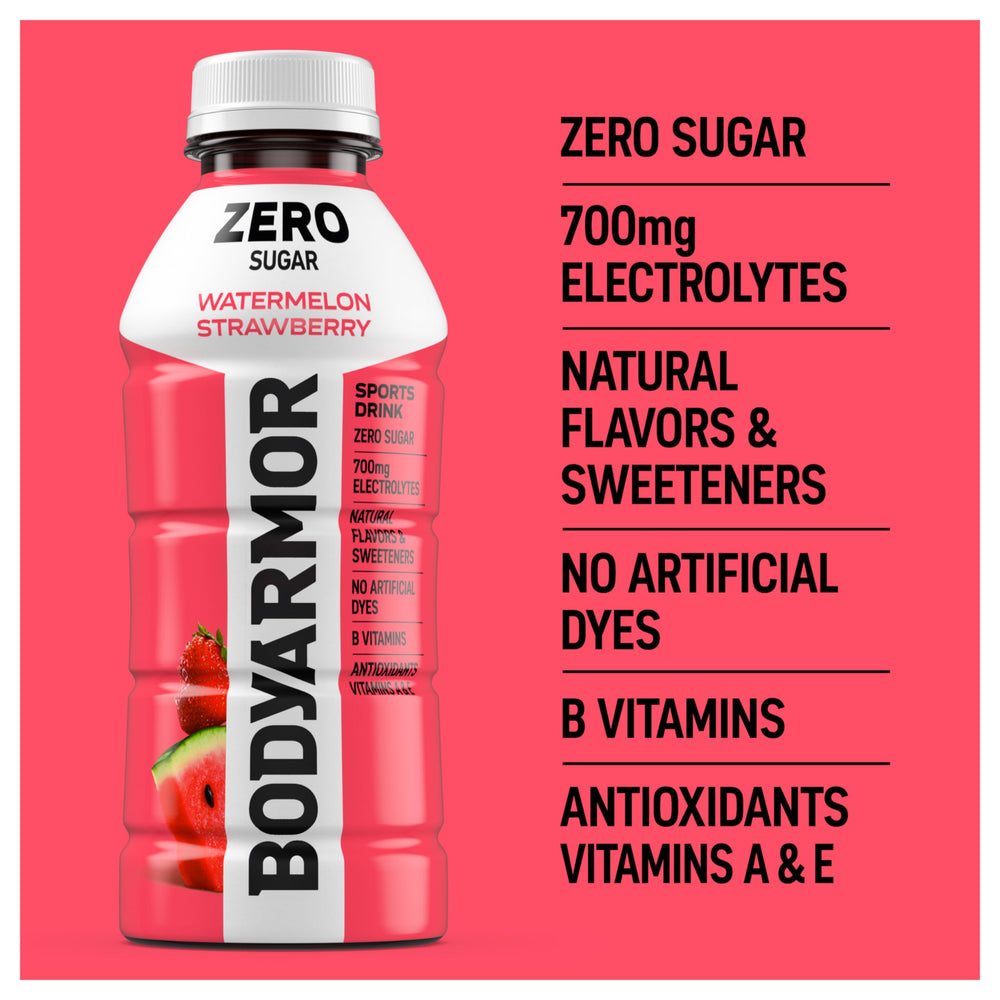 BODYARMOR Zero label close-up emphasizing no artificial colors.