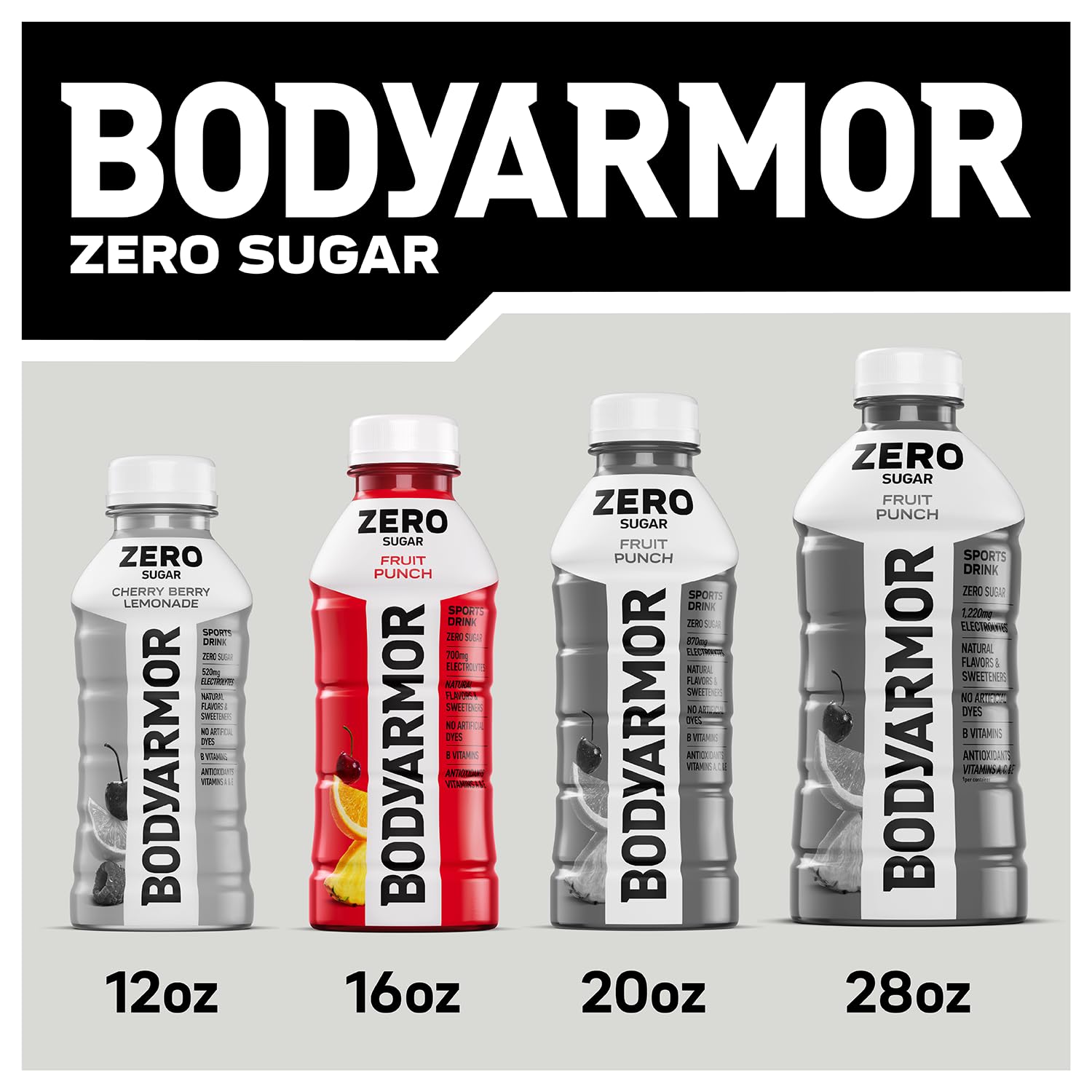 BODYARMOR ZERO Sugar Fruit Punch bottle-cold signals instant thirst-quenching refreshment