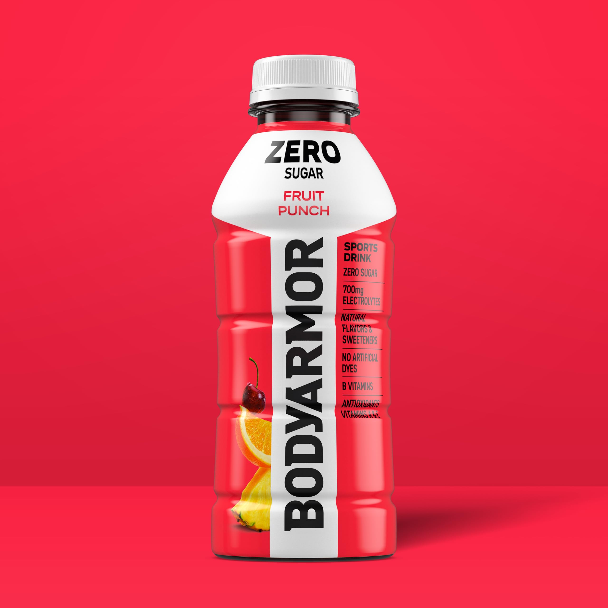 On-shelf BODYARMOR Zero Sugar Fruit Punch multi-pack signaling easy hydration choice.