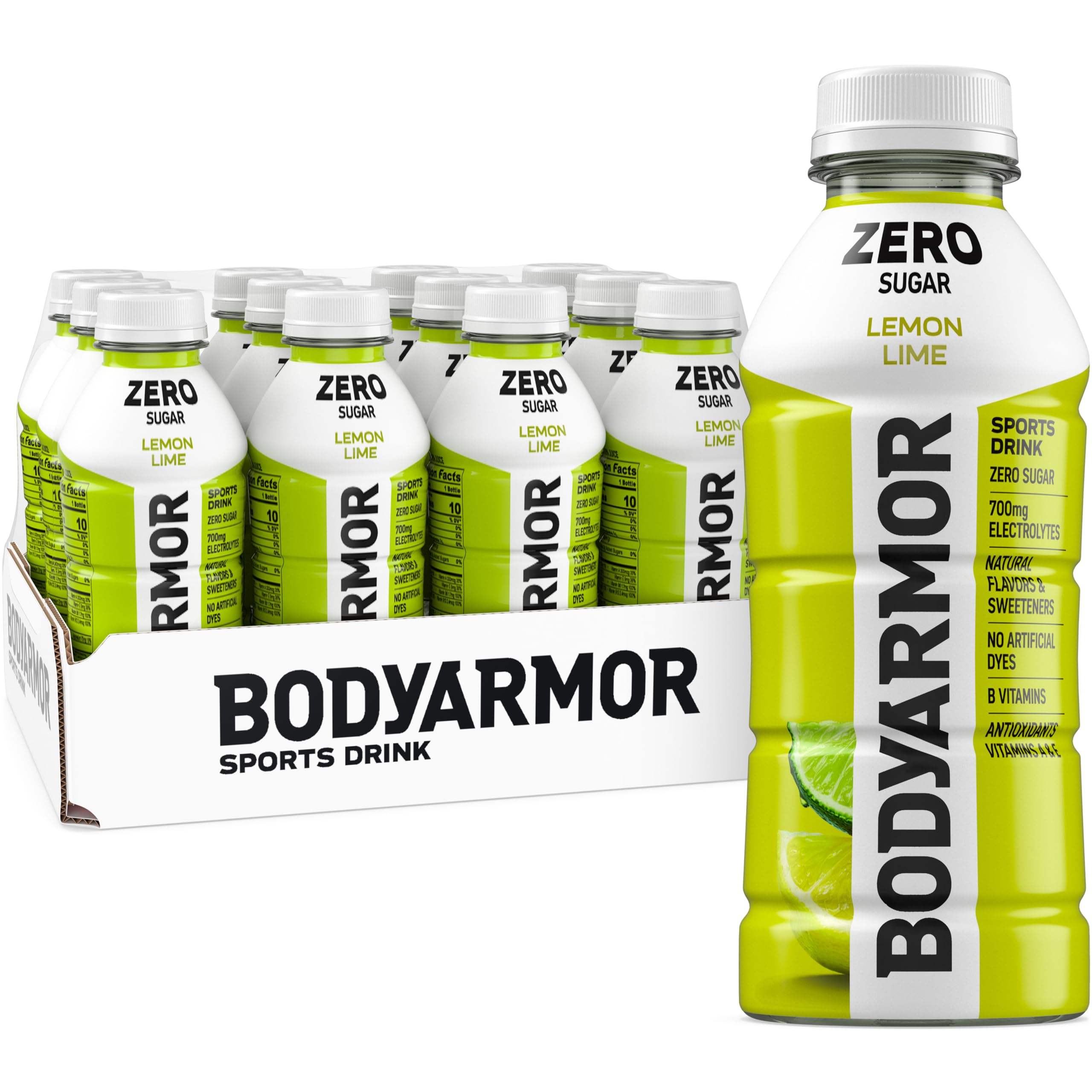 BODYARMOR Zero Sugar Lemon Lime bottle for refreshing hydration on the go.