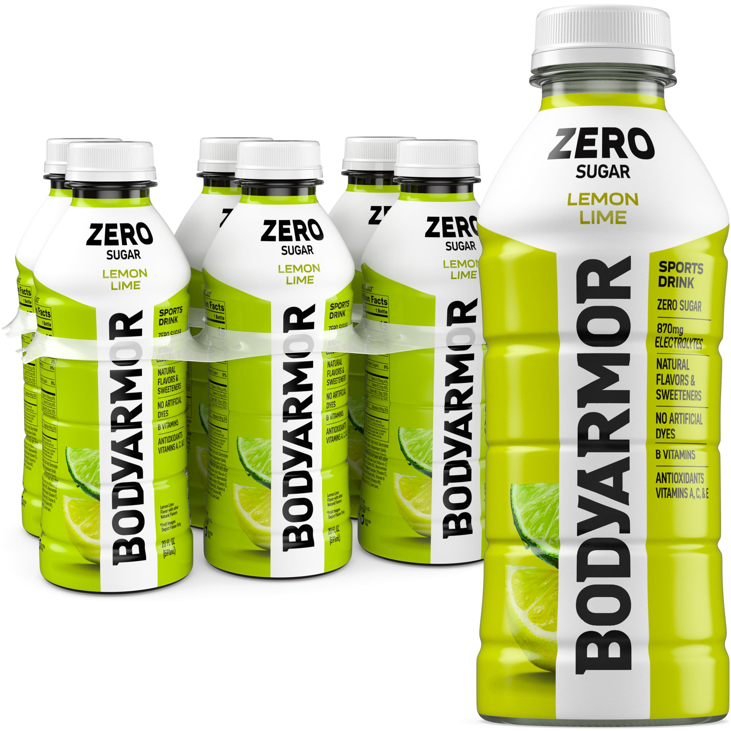 BODYARMOR Zero Sugar Lemon Lime bottle on ice for refreshing workouts.
