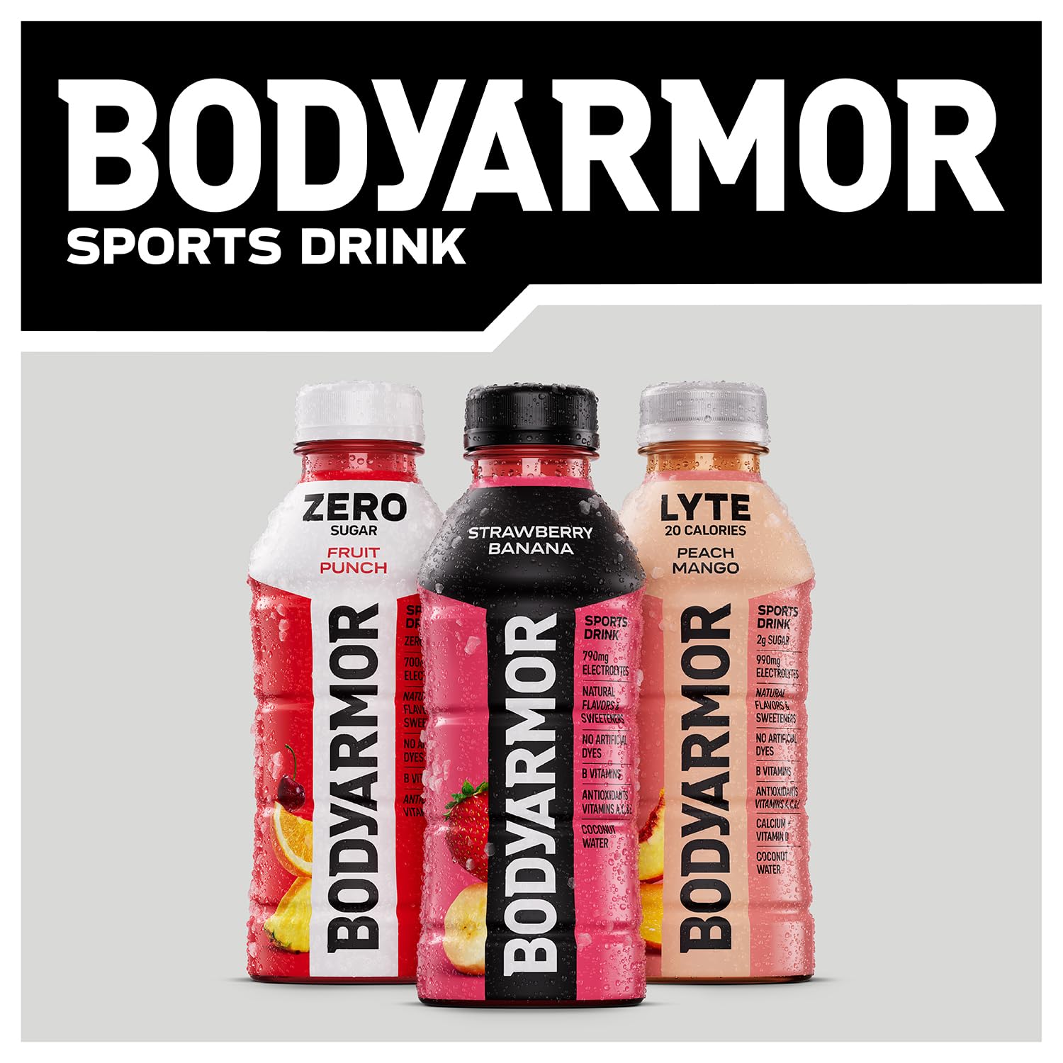 Gym bag-friendly BODYARMOR Zero Sugar Lemon Lime 16 oz bottle in use.