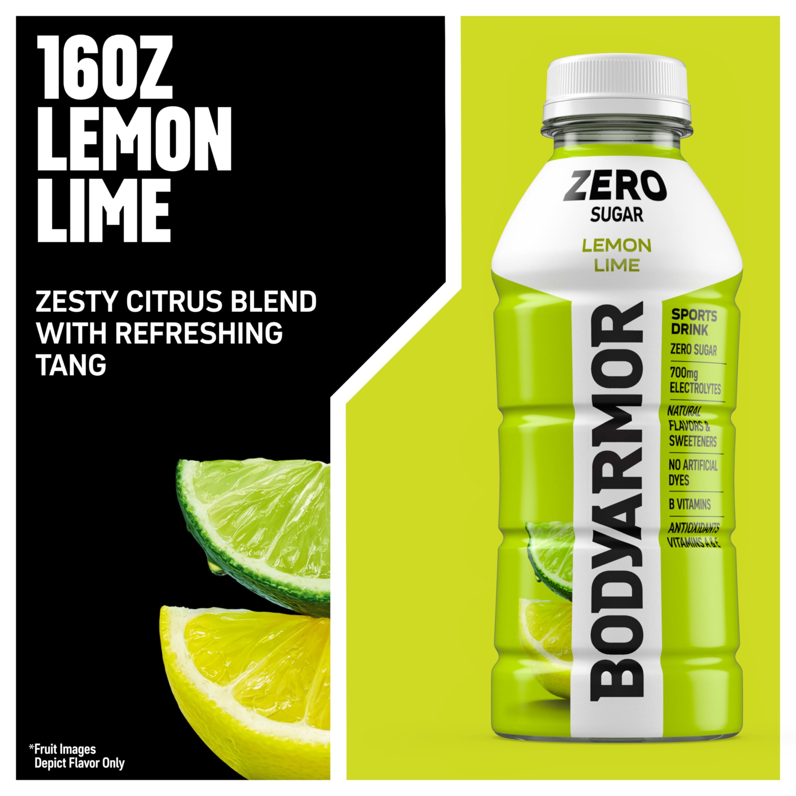 BODYARMOR Zero Sugar Lemon Lime six-pack, convenient for daily workouts and travel.