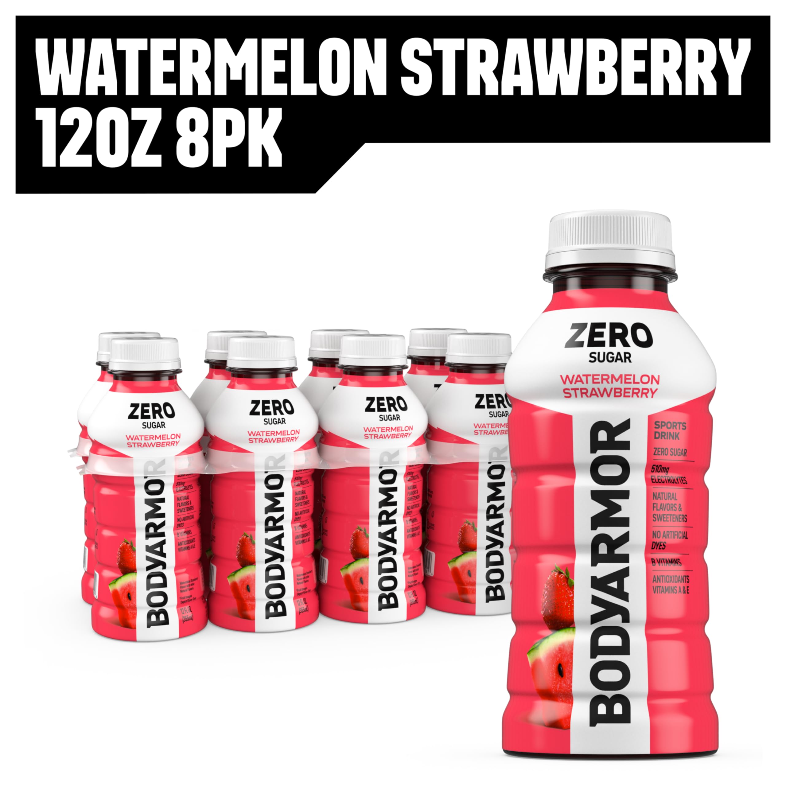 BODYARMOR Zero Sugar Watermelon Strawberry dynamic display teaser of product benefits