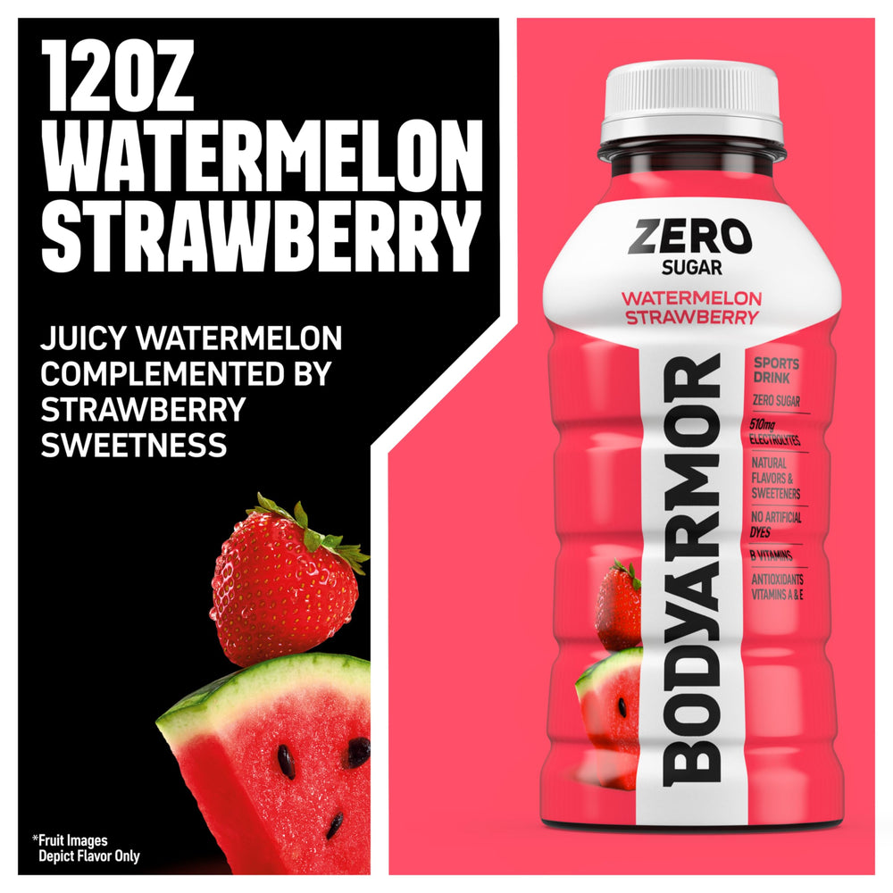 BODYARMOR Zero Sugar Watermelon Strawberry eight-pack on display for on-the-go hydration